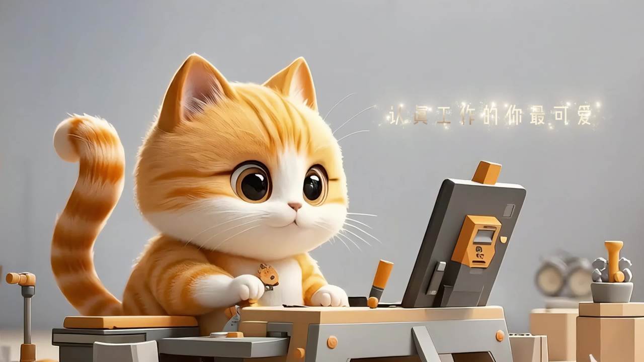 认真工作的小猫