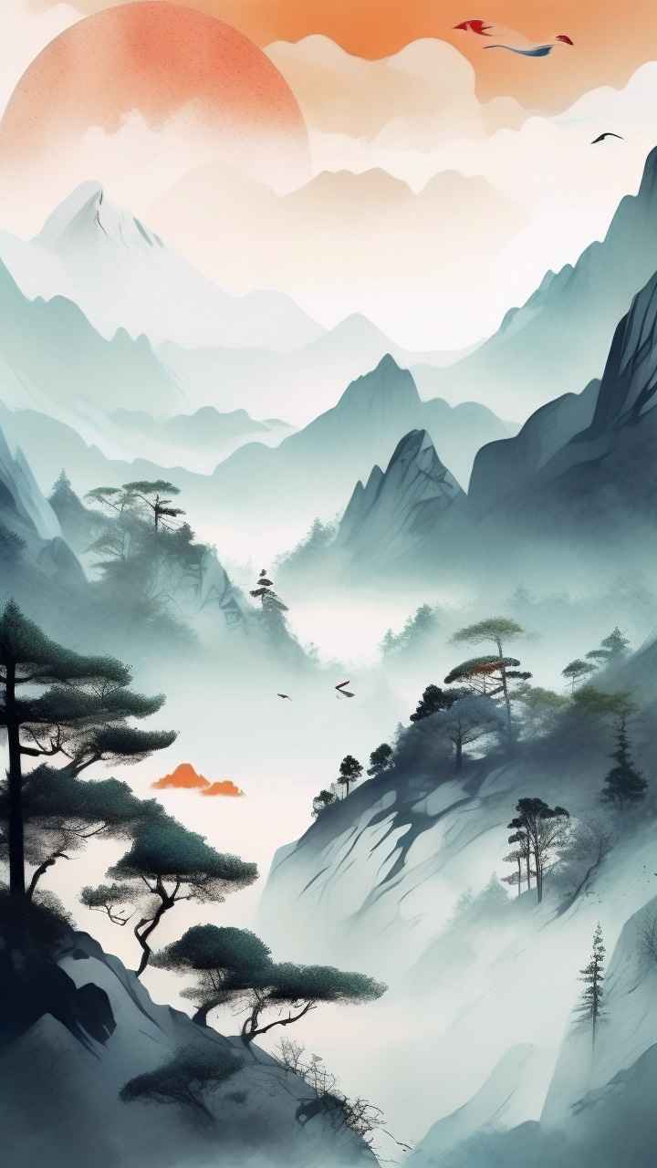 国风山水画背景插画 57