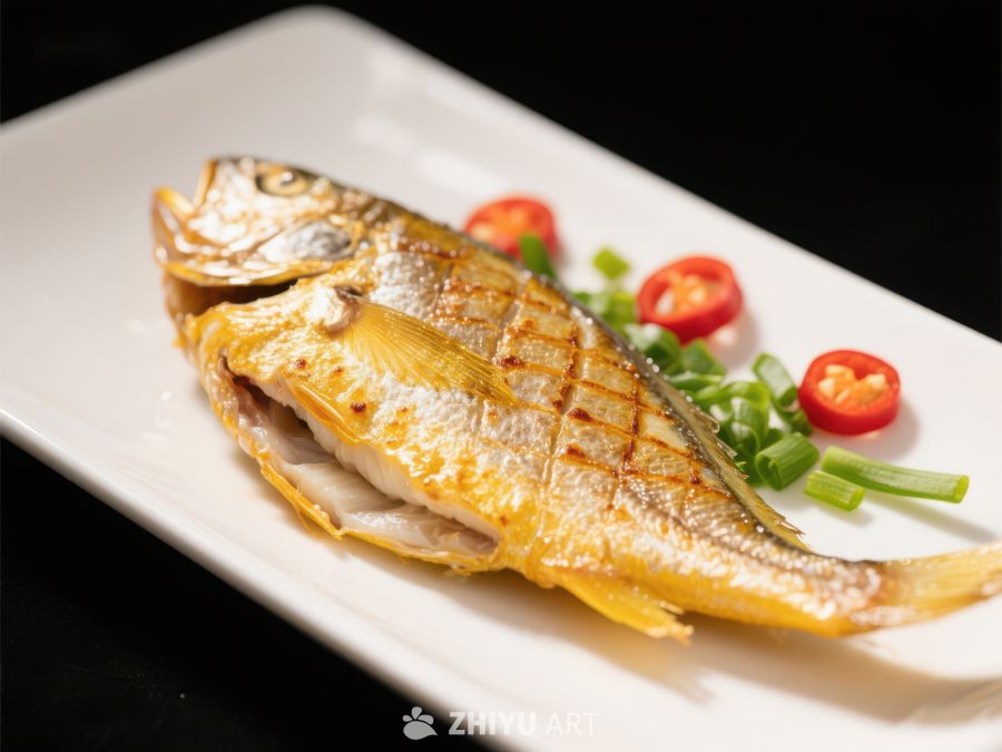 煎制金黄鱼配蔬菜 250
