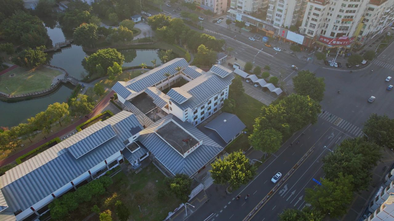 航拍福州长乐冰心公园