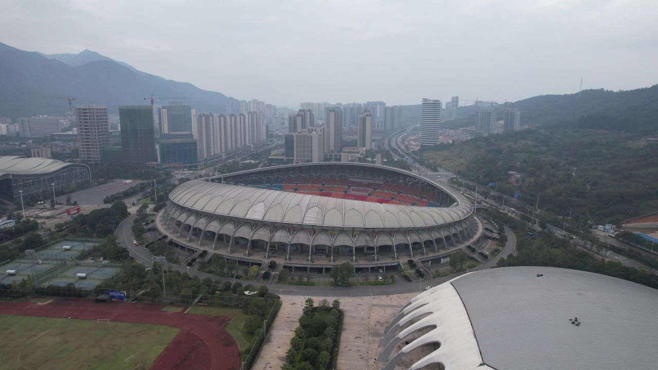 湖南郴州奥体中心体育馆博物馆科技馆航拍 