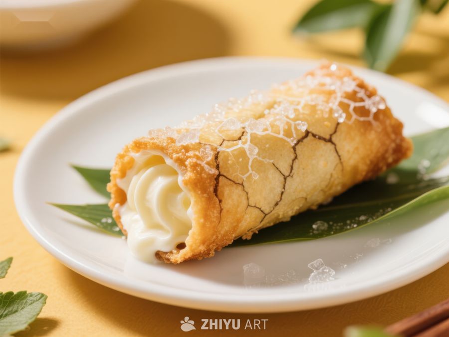 奶油蛋卷，撒上糖粉的美味甜点
