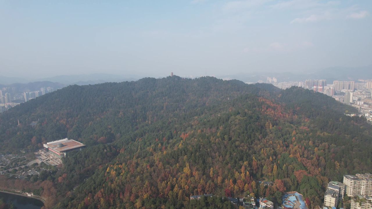 贵州遵义城市风光凤凰山公园航拍 