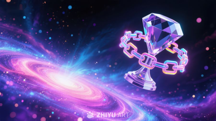 链环环绕的水晶奖杯与星系背景 234