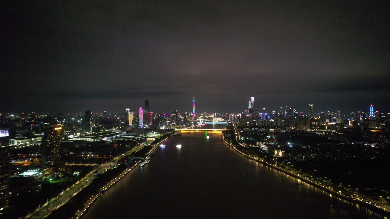 广州塔珠江夜景灯光航拍 