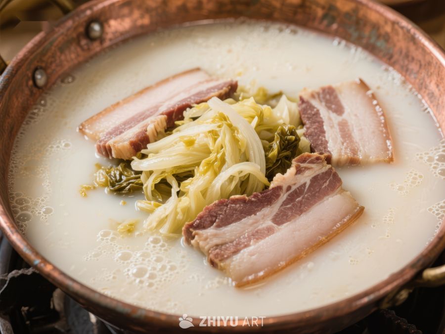 白菜肉片汤，铜锅热煮 3