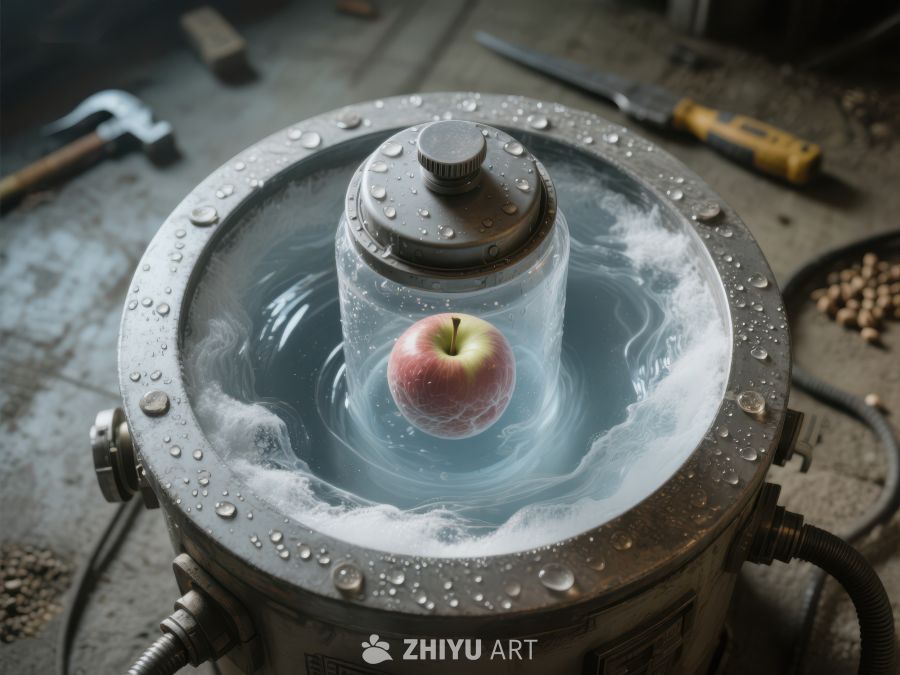 苹果悬浮于液氮罐中 332