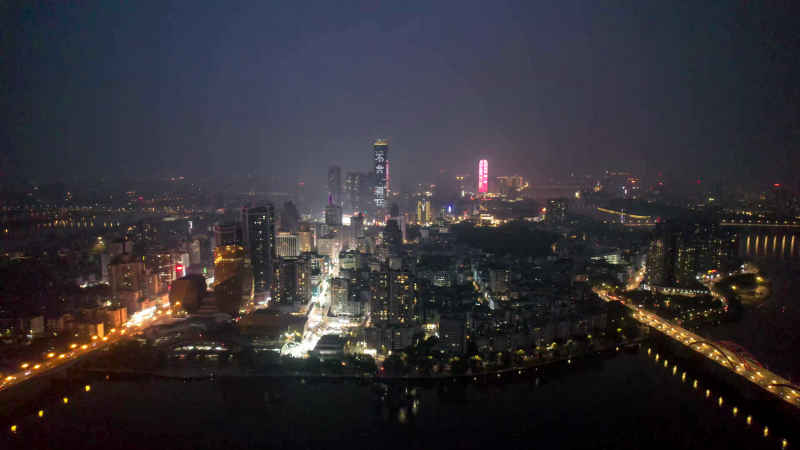 航拍广西柳州城市夜景  