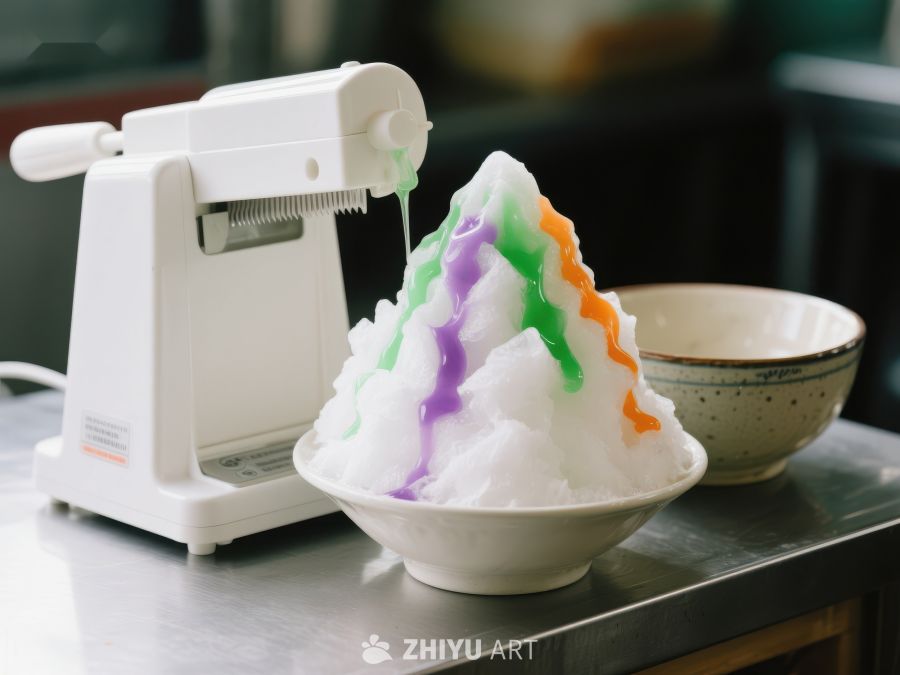 彩色糖浆浇灌的刨冰 36