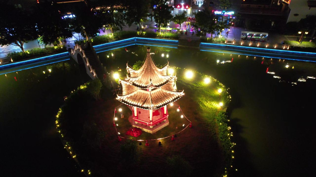 广西崇左太平古城夜景航拍 