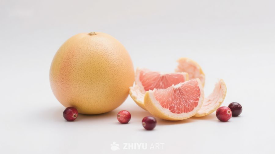 新鲜柚子与切片及小果展示