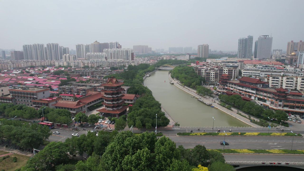 河北沧州城市风光航拍 