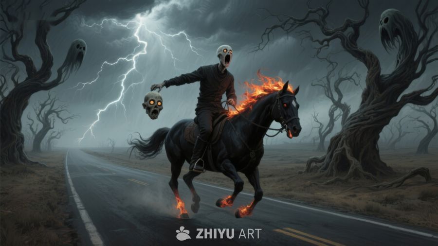 幽灵骑士在雷电交加的夜晚疾驰