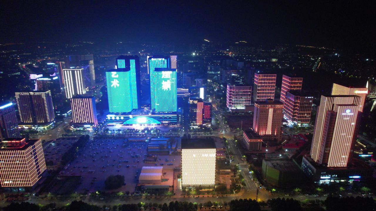 河南郑州城市夜景灯光航拍