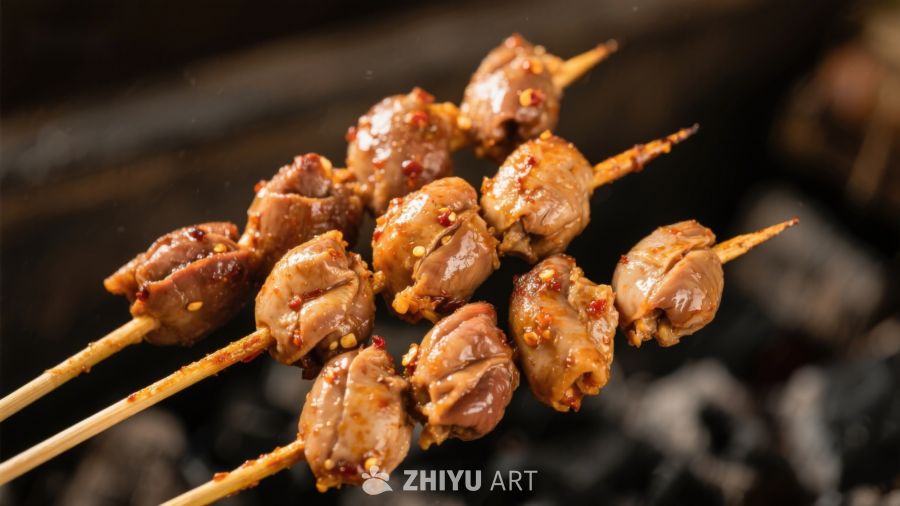 香辣串烤鸡胗，诱人美味