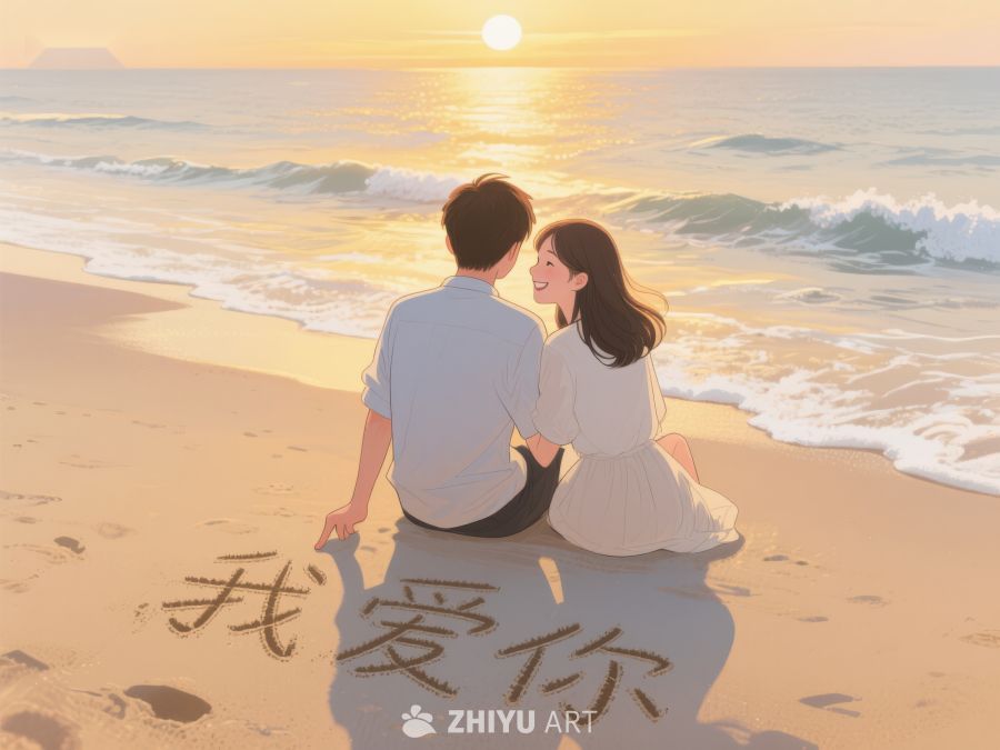海滩夕阳下的情侣 269