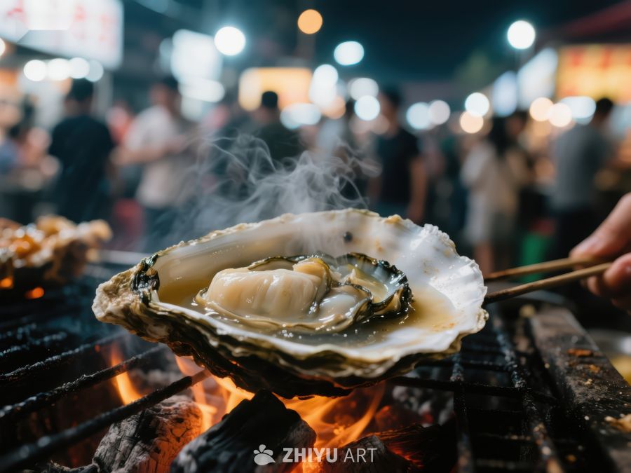 夜市烤生蚝，热气腾腾 836