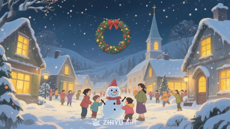 雪夜小镇欢聚，共筑雪人迎圣诞 468