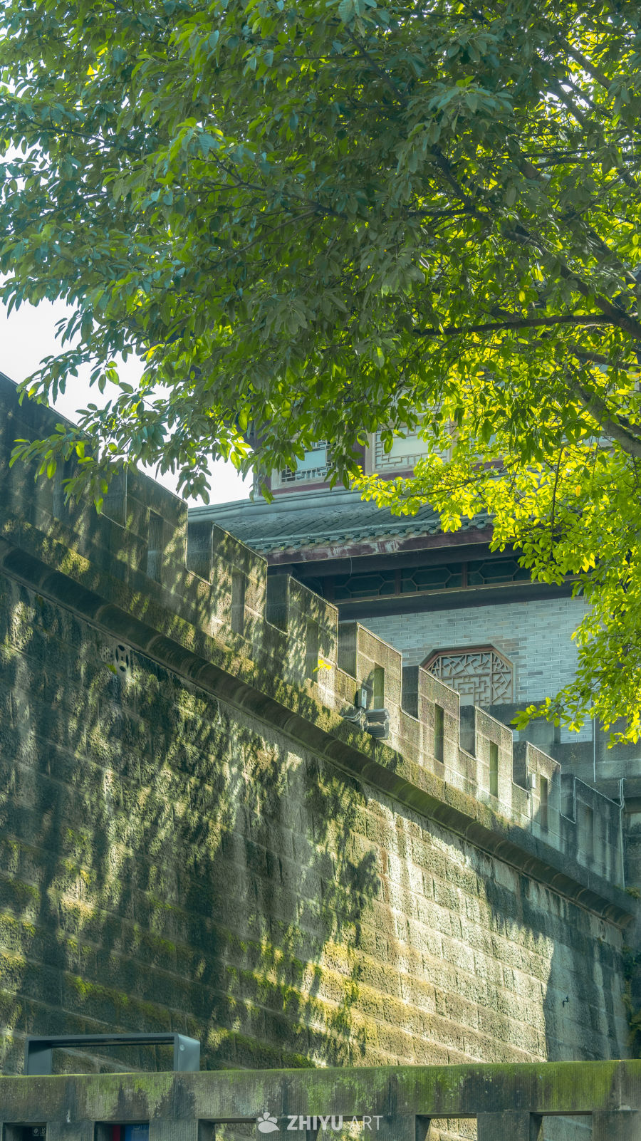 古城墙与绿树相映