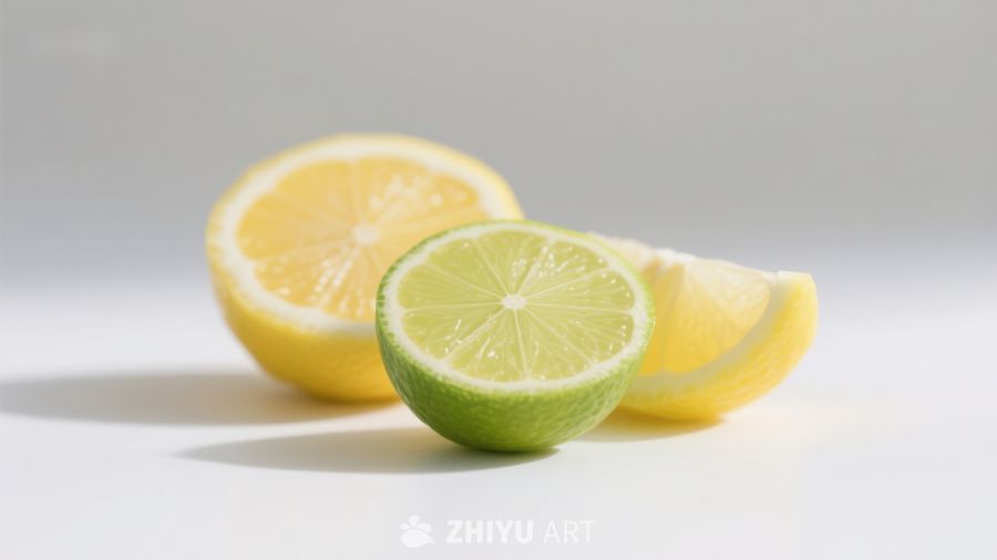 柠檬与青柠切片的清新对比