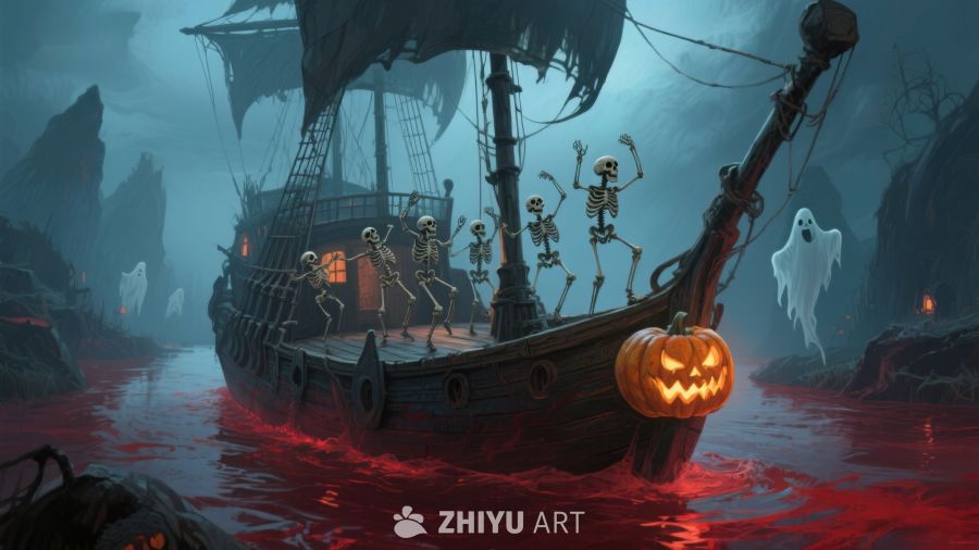 幽灵海盗船在血色水域中航行