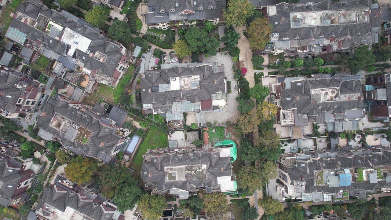 重庆城市高档住宅小区别墅航拍