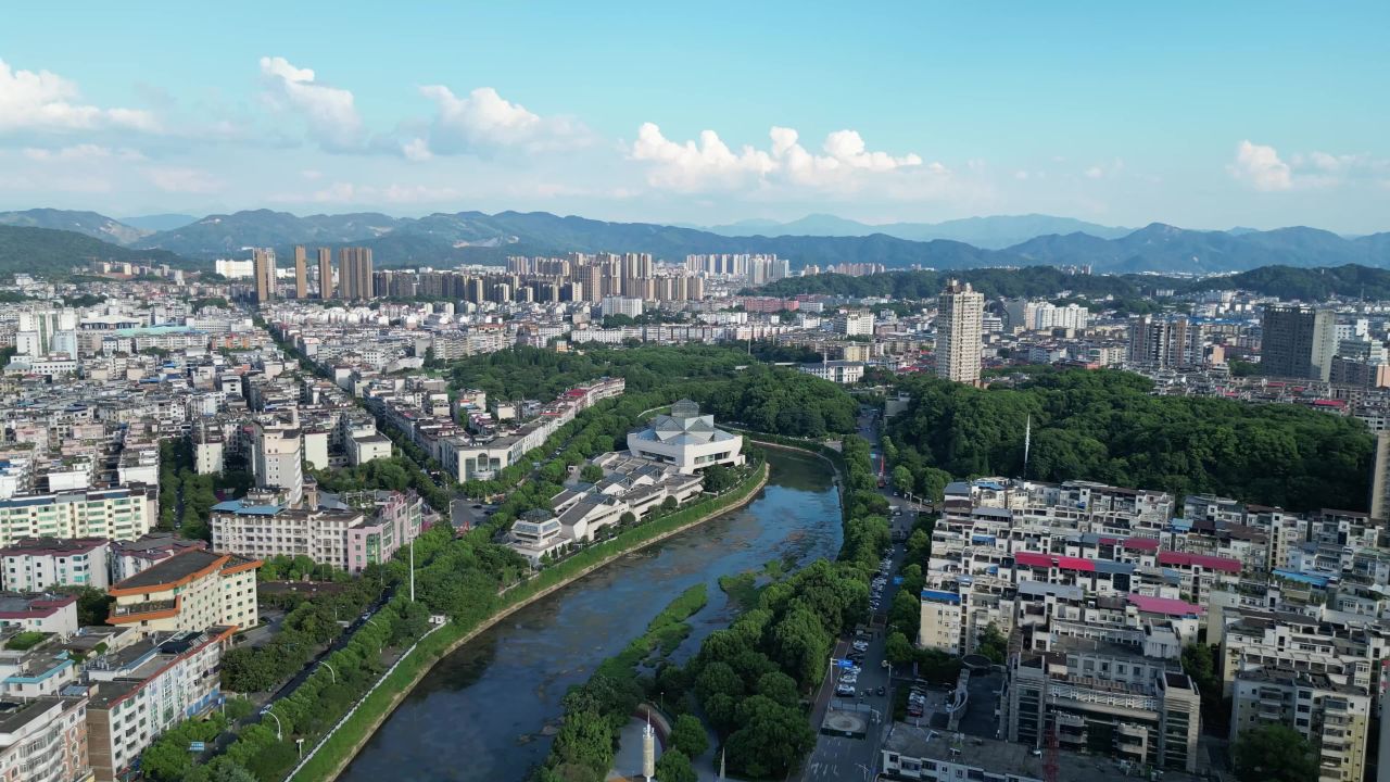  航拍江西萍乡城市天际线萍乡大景