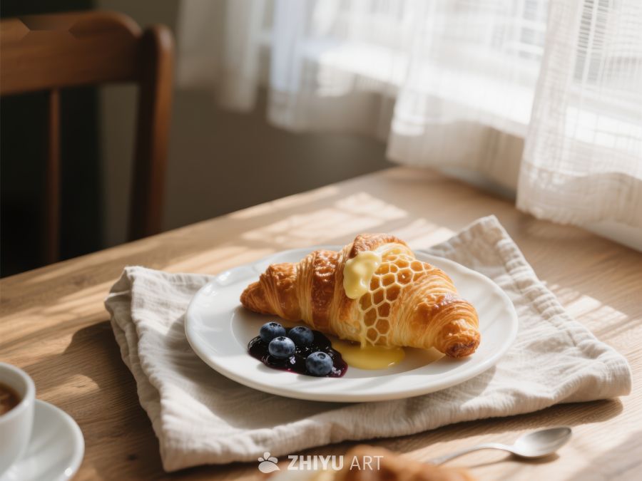 奶油蜂蜜羊角面包配蓝莓 404
