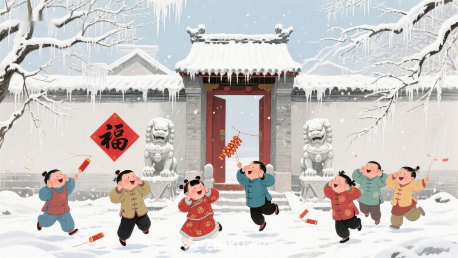 雪中孩童欢庆传统节日 1117