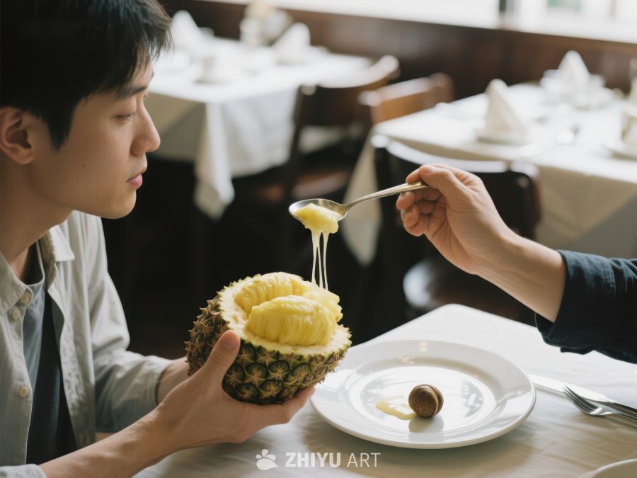 餐厅中享用菠萝甜品的瞬间 44