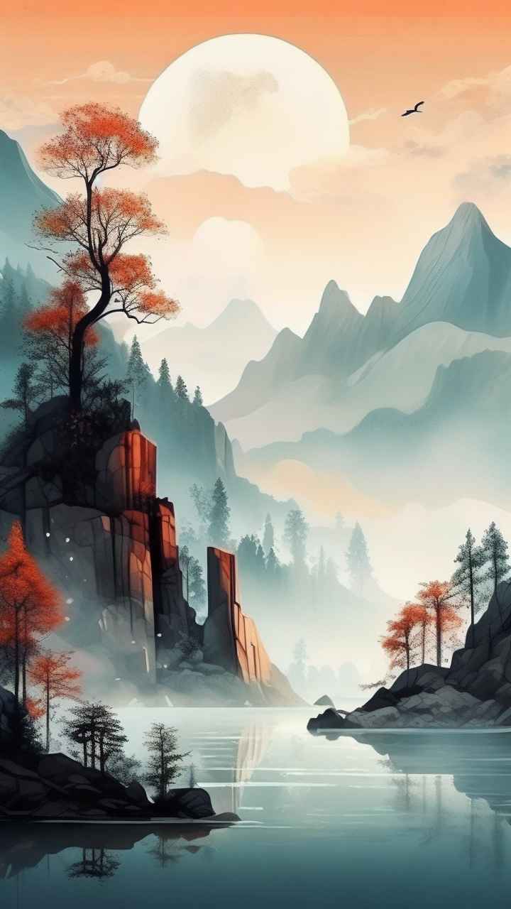 国潮山水插画风景图 35