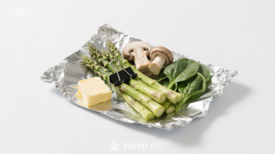 蔬菜与黄油置于锡纸之上