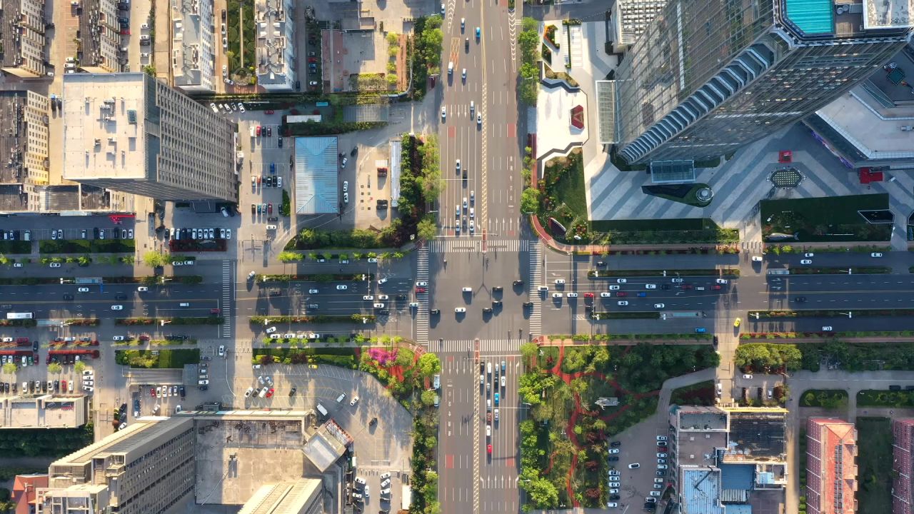 俯视十字路口延时 车流延时