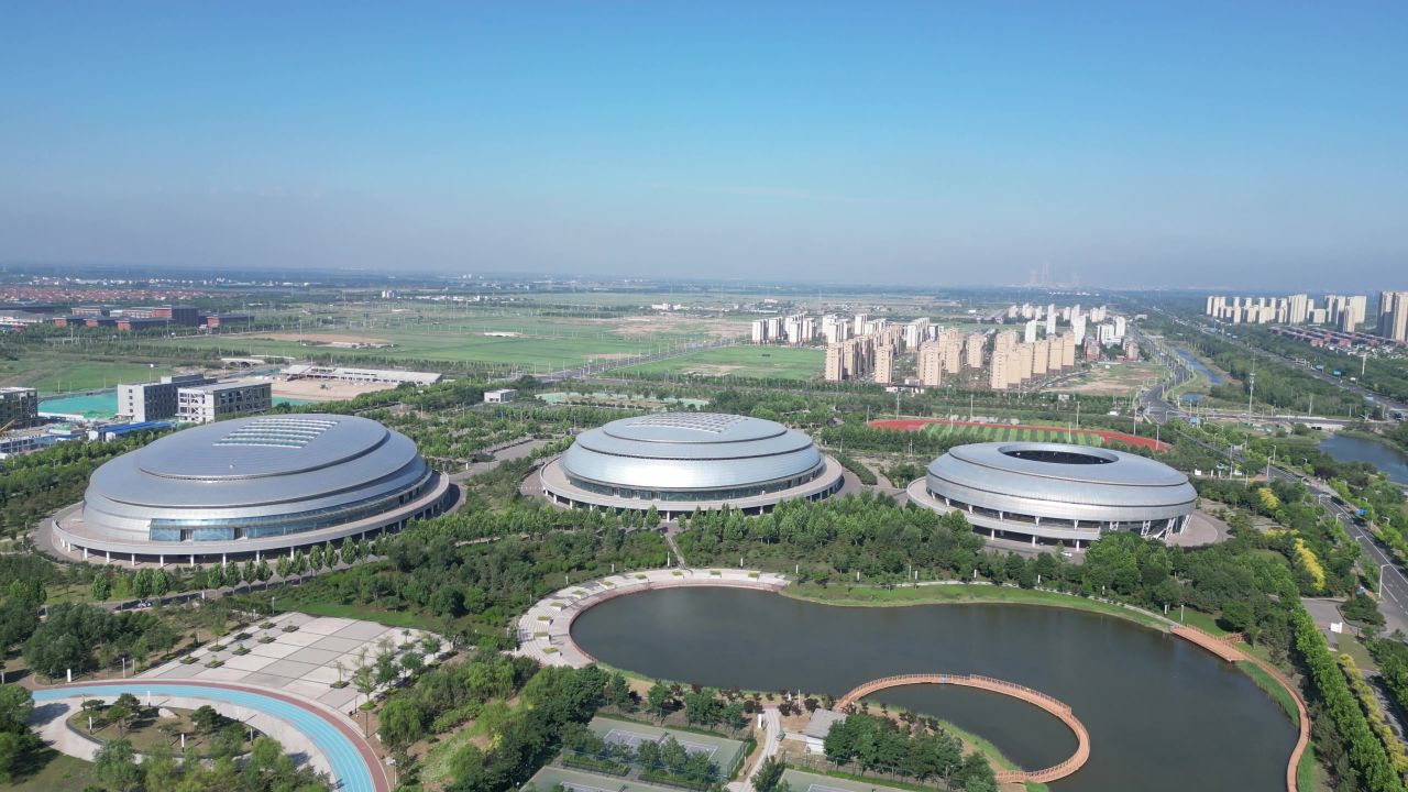 航拍山东东营全民健身公园