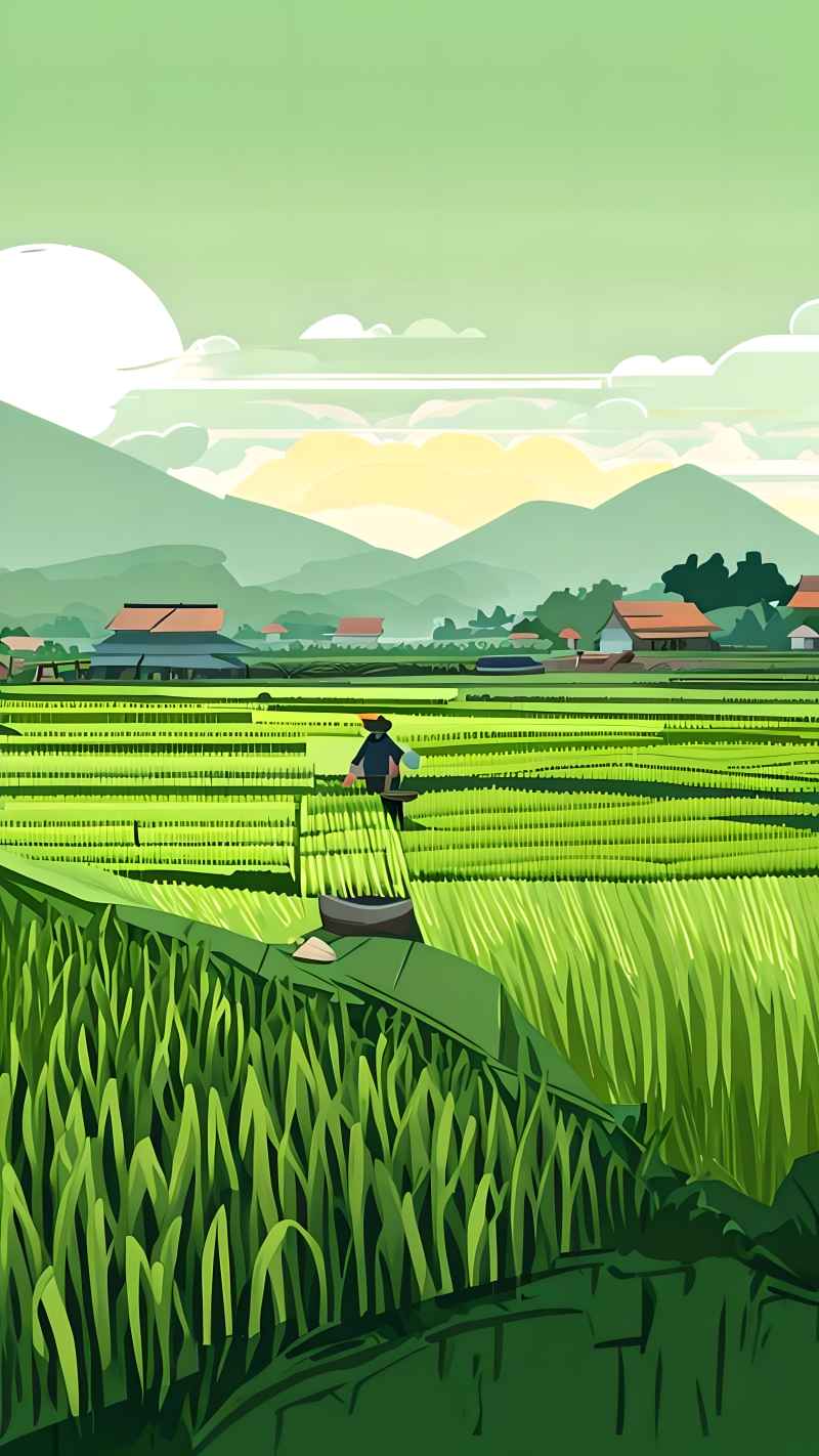 稻田和农作物中的农民绿色范例风格插画 47