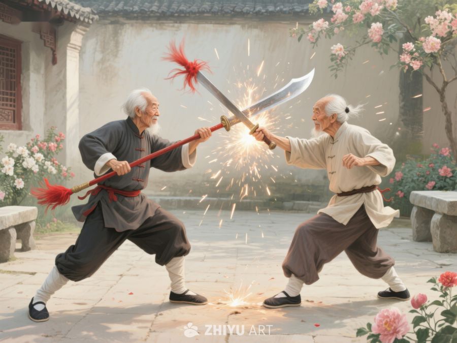 两位老人在庭院中激烈比武 637