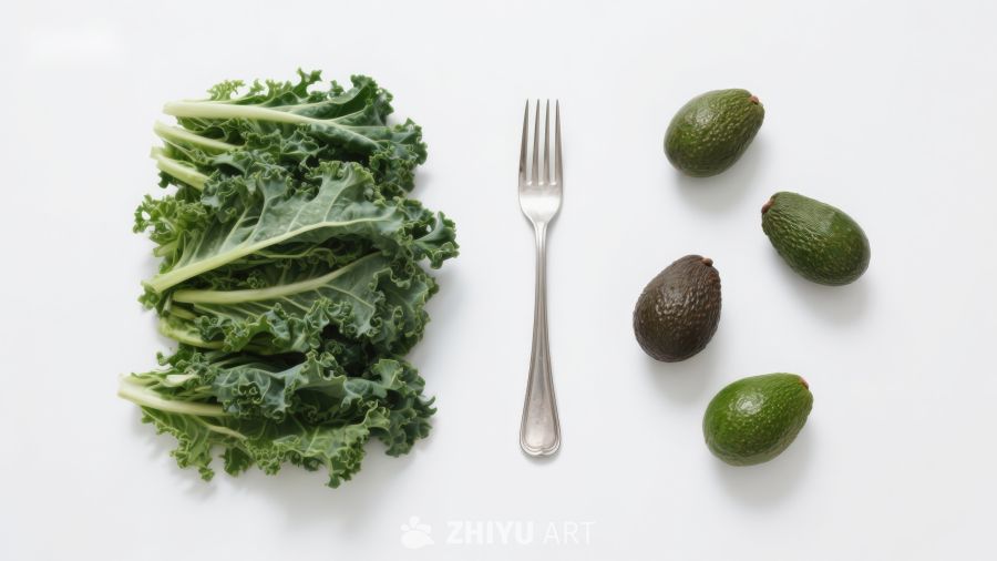 羽衣甘蓝与牛油果静物摆拍