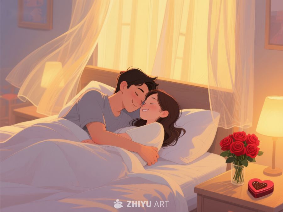 温馨夜晚，情侣共枕甜蜜时光 894