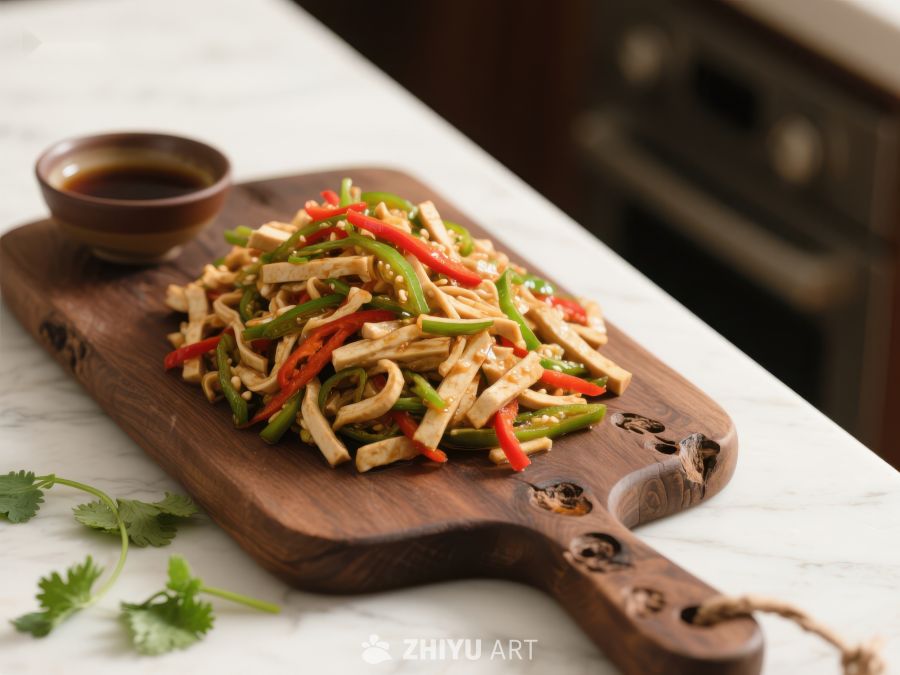 木盘上的炒蔬菜与豆制品 1051