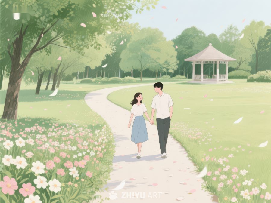 情侣公园漫步，花海相伴 487