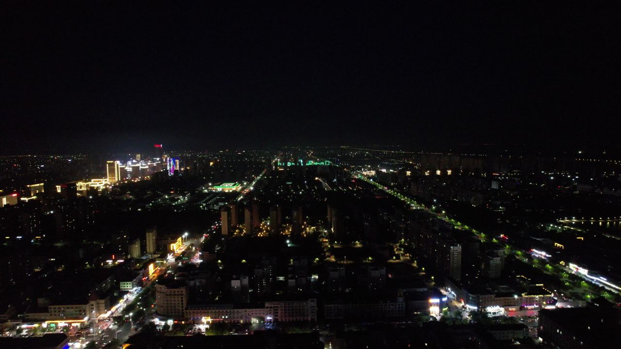  山东东营城市夜景灯光交通航拍