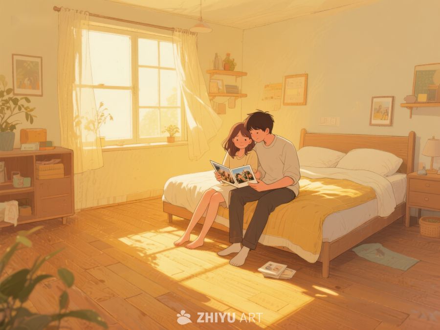 温馨卧室中的一对阅读时光 851