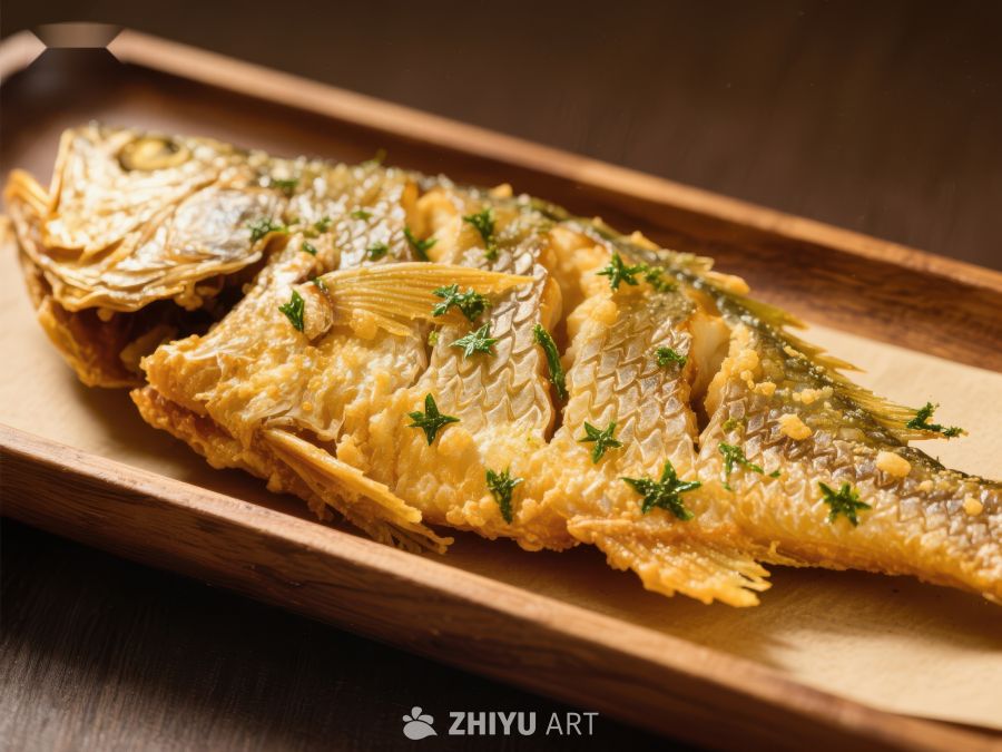 香煎鱼片，点缀香草 1026