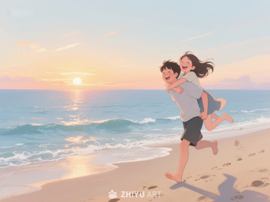 海滩日落下的欢乐时光 271