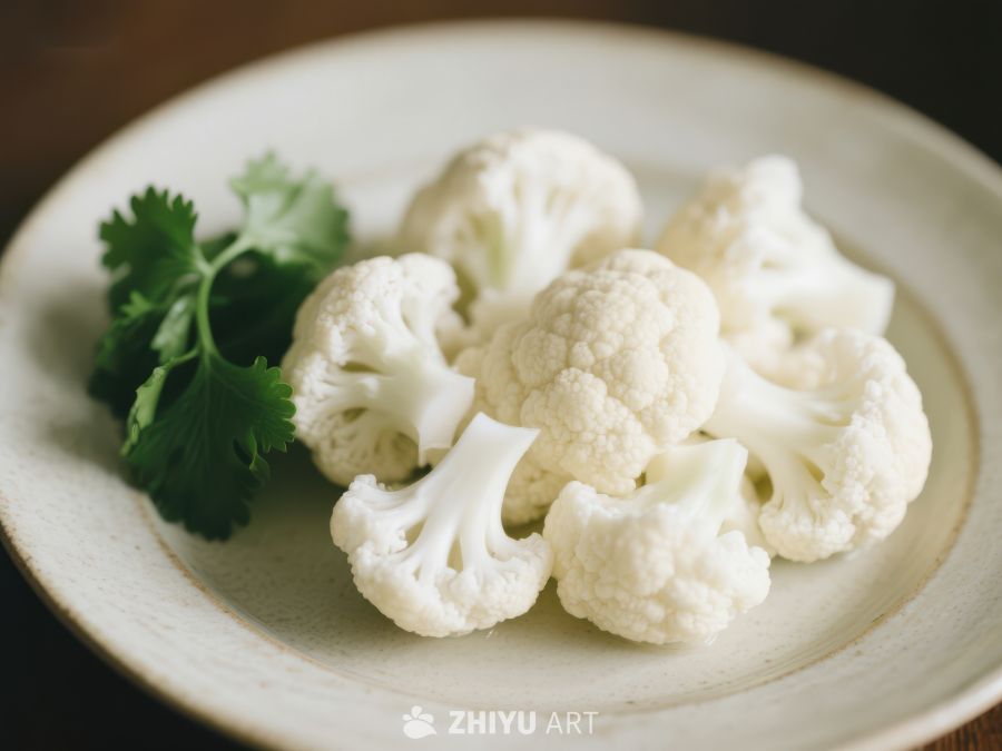 新鲜花椰菜与香菜置于盘中 442