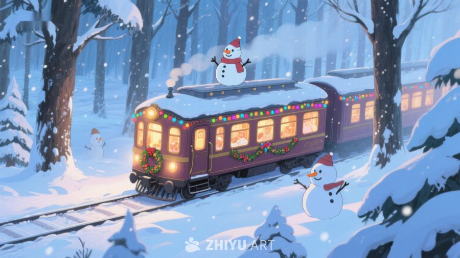 冬日雪景中的节日火车 25