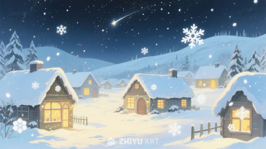 冬夜雪景中的温馨村庄 125
