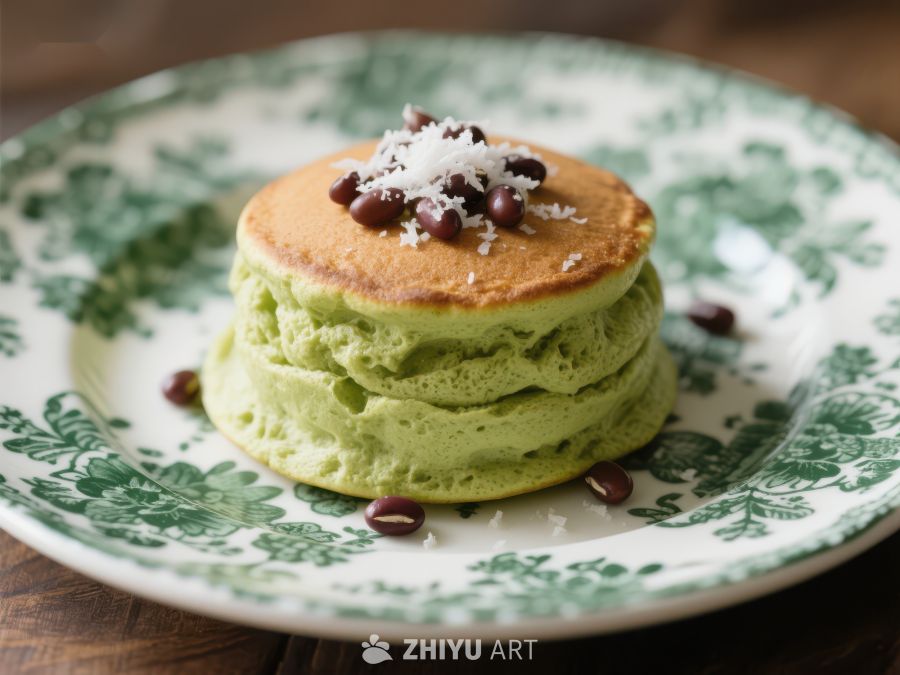 抹茶红豆松饼，点缀椰蓉