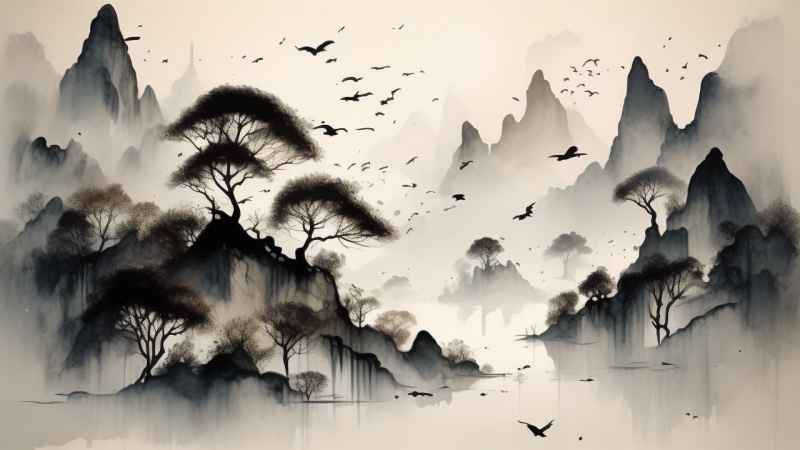 古风山水画唯美背景图 63