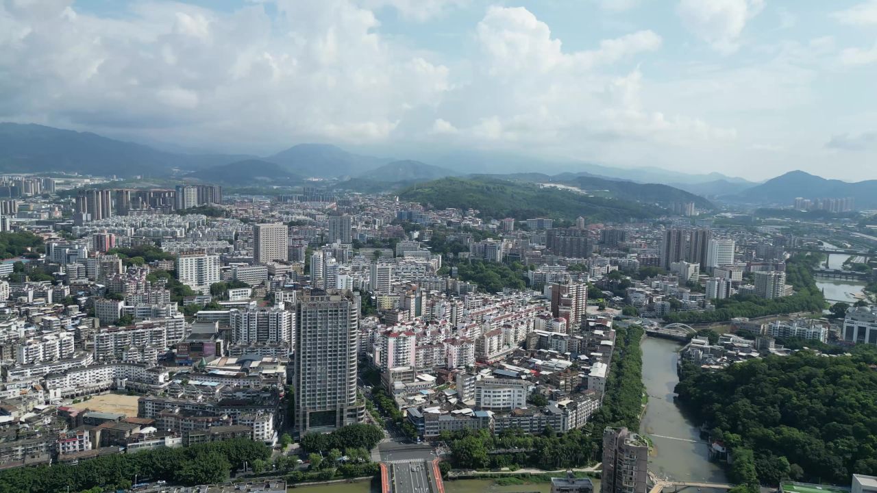 航拍福建龙岩城市建设龙岩风光